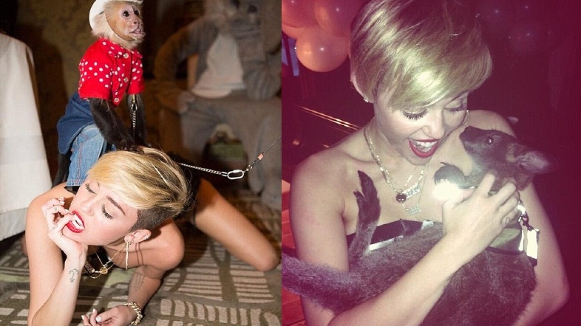 Miley Cyrus: Στα πατώματα με μια μαϊμού!