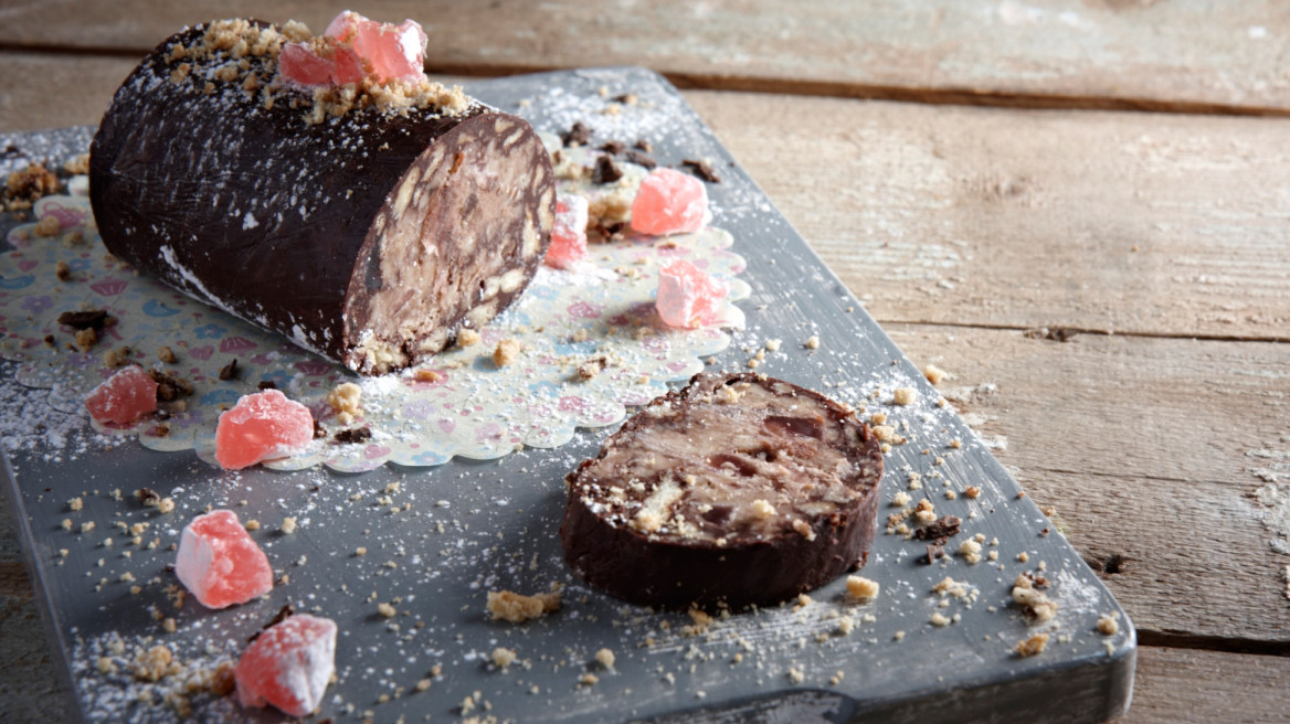 Κορμός λουκουμένιος με 2 σοκολάτες και 2 μπισκότα