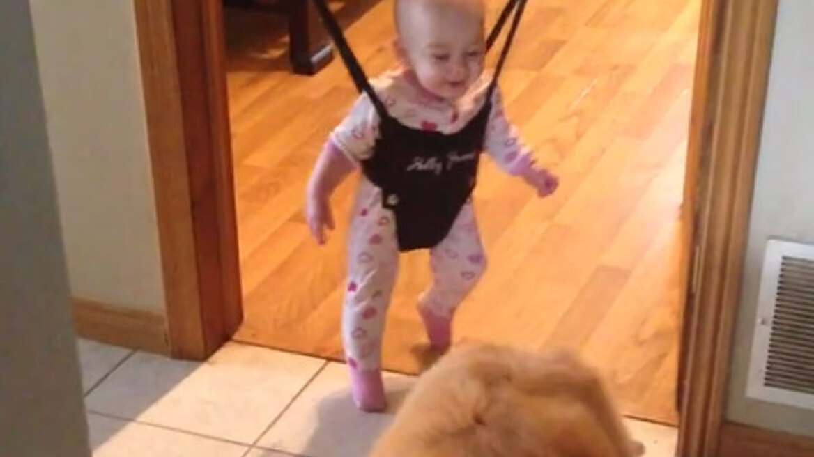 Βίντεο: Όταν ένας σκύλος μαθαίνει σε ένα μωράκι πώς να... χοροπηδάει