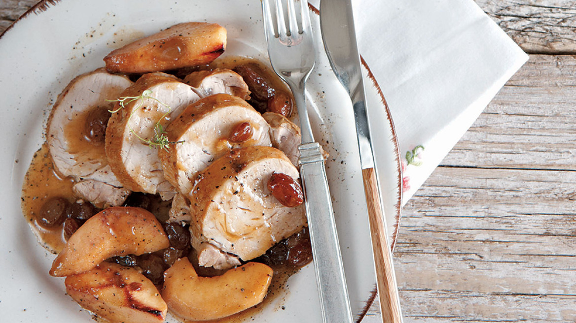 Ψαρονέφρι με κυδώνια και σταφίδες σε σάλτσα κονιάκ