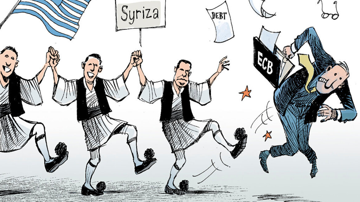 Ο τσολιάς “διώχνει” την Ευρωπαϊκή Κεντρική Τράπεζα σε σκίτσο των ΝΥ Times