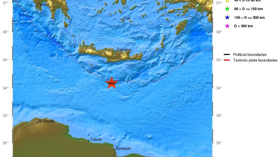 Σεισμική δόνηση μεγέθους 5 Ρίχτερ νότια της Κρήτης