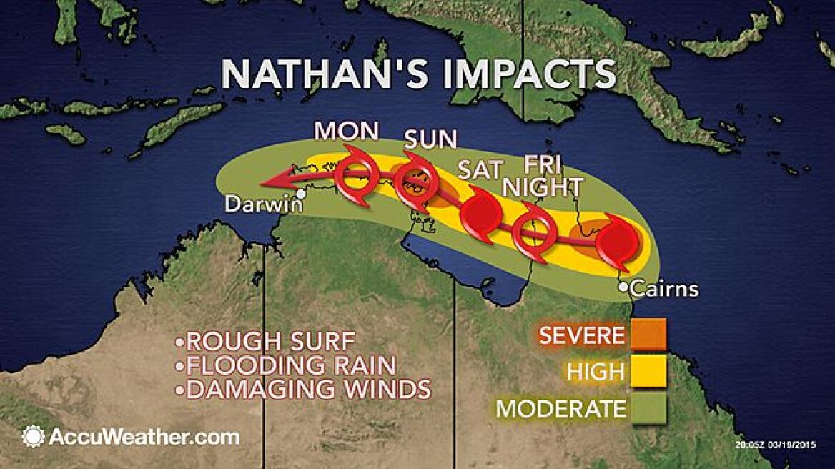 Ο κυκλώνας Νέιθαν χτυπά τις ακτές της Αυστραλίας