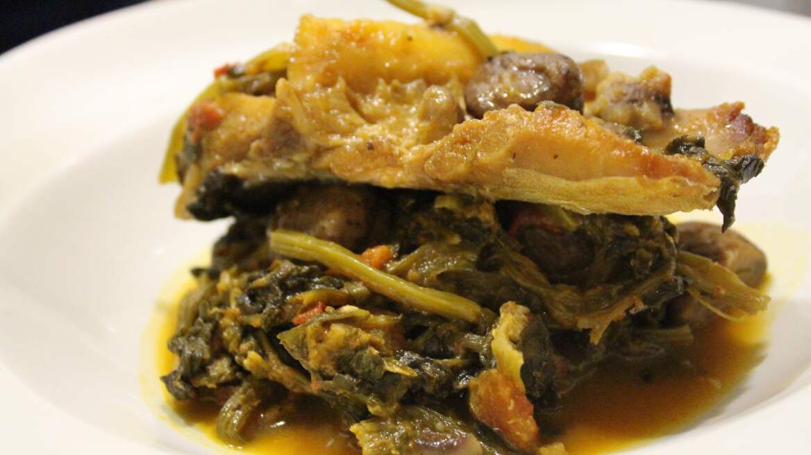 Μπακαλιάρος με σέλινο και κάστανα