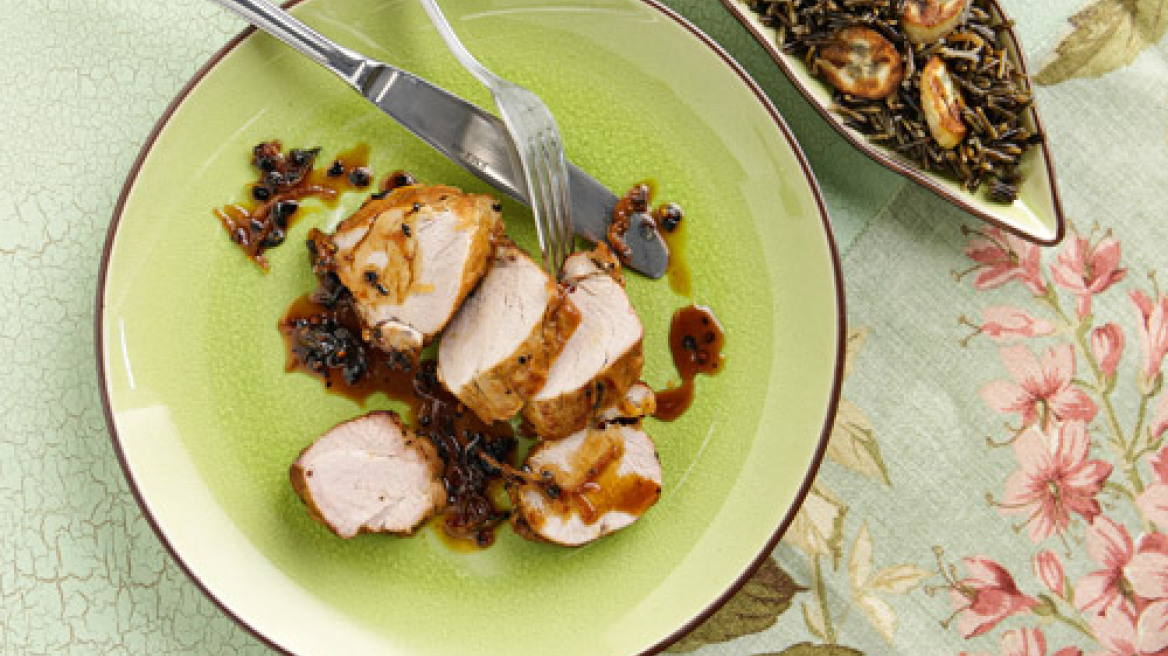 Ψαρονέφρι µε άγριο ρύζι και τηγανητή µπανάνα