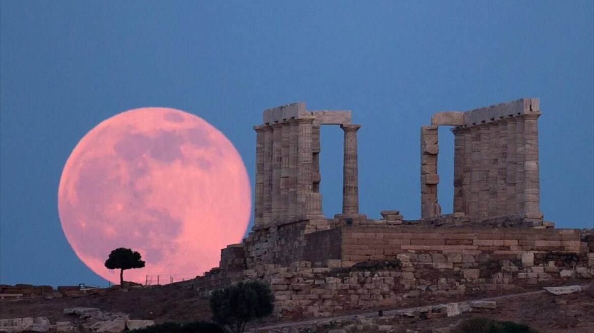 Full moon rising at Sounion in June -- Spectacular
