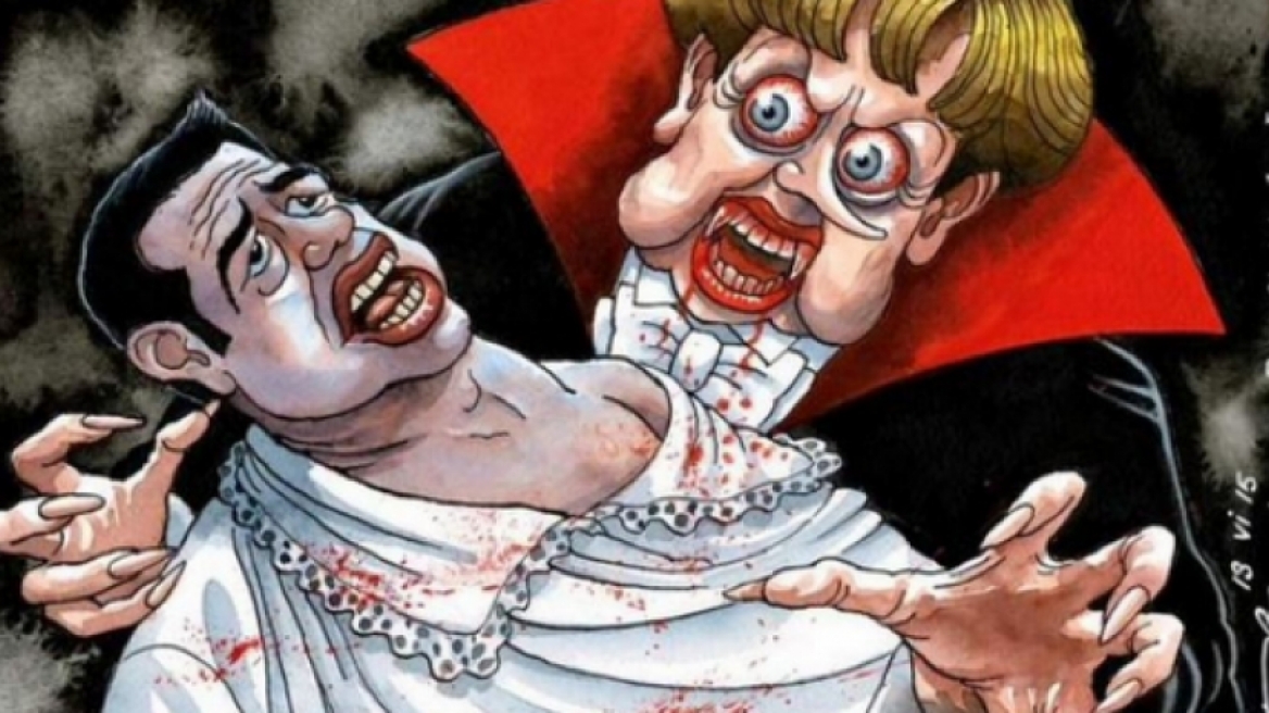 Η Μέρκελ πίνει το αίμα του Τσίπρα - Το σκίτσο που κάνει θραύση στο διαδίκτυο