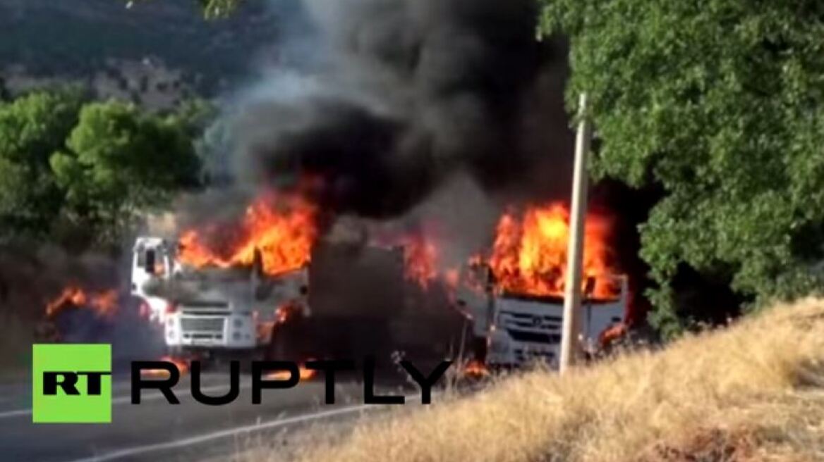  Βίντεο: Δείτε επίθεση Κούρδων ανταρτών σε τουρκικό κονβόϊ φορτηγών