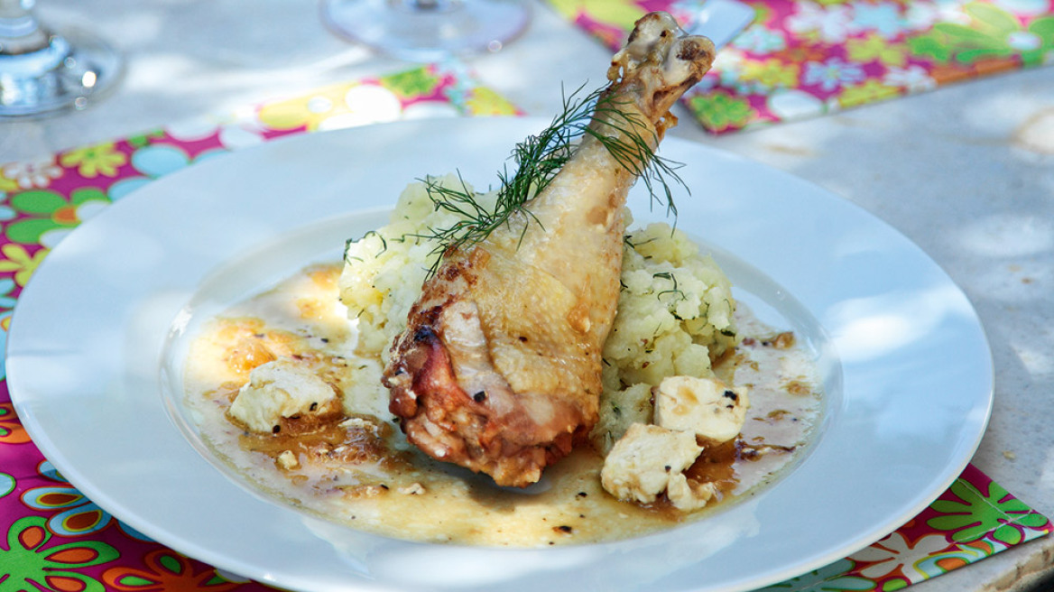 Κοτόπουλο κατσαρόλας με φέτα και λεμόνι