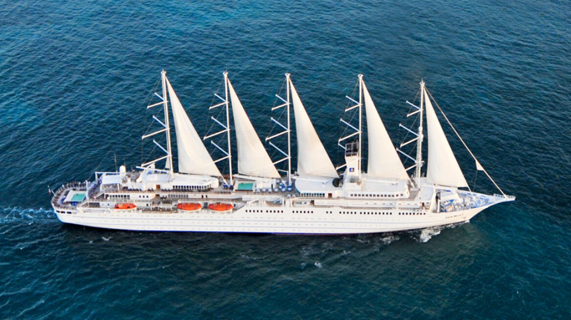 Largest sailing vessel in the world sails in Aegean Sea