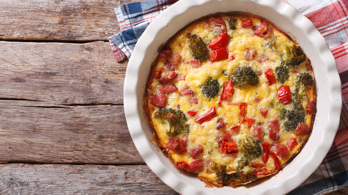 Quiche με μπρόκολο, πιπεριές και ντομάτα