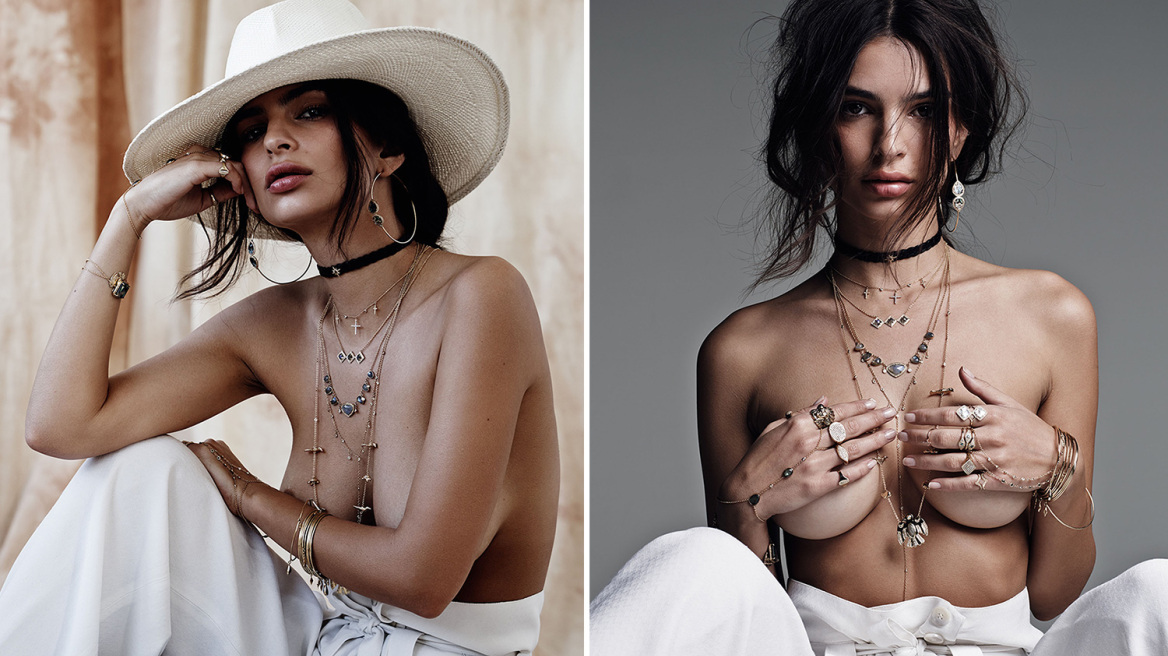 Emily Ratajkowski poses topless to promote new jewerelly line (pics)