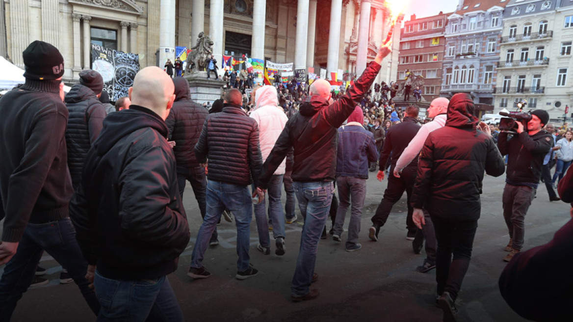 Clashes between police and far-right protesters in Brussels