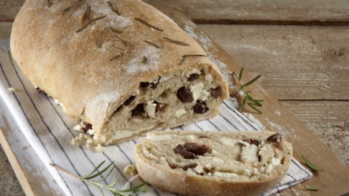 Stuffed bread with olives & feta cheese