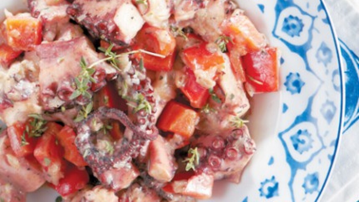 Χταπόδι με τσίπουρο σε σάλτσα μουστάρδας