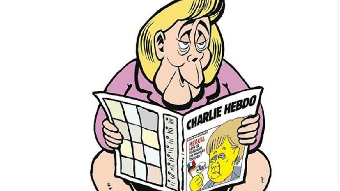 Merkel “sits” on a toilet in first German Charlie Hebdo edition
