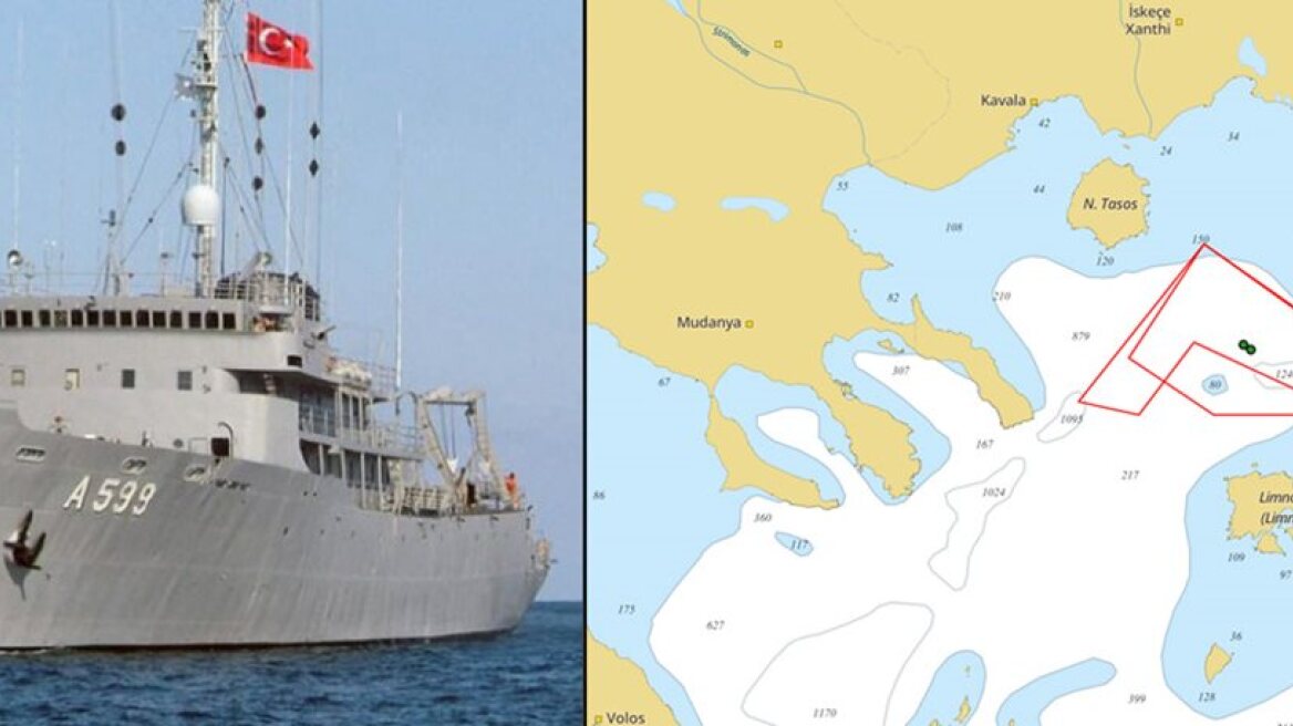 Turkish survey vessel sailing between Greek islands