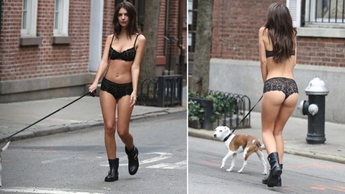 Βίντεο: Διαφήμιση... κόλαση για τη Ratajkowski - Με τα εσώρουχα και το σκύλο στη μέση του δρόμου 