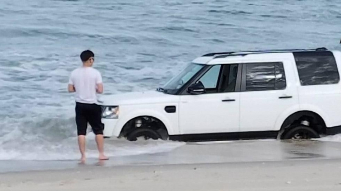 Παραλίγο η θάλασσα να του «καταπιεί» το Land Rover!