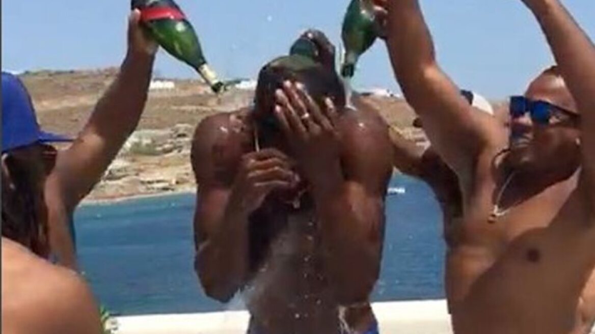 Usain Bolt doused in champagne in Mykonos (video)