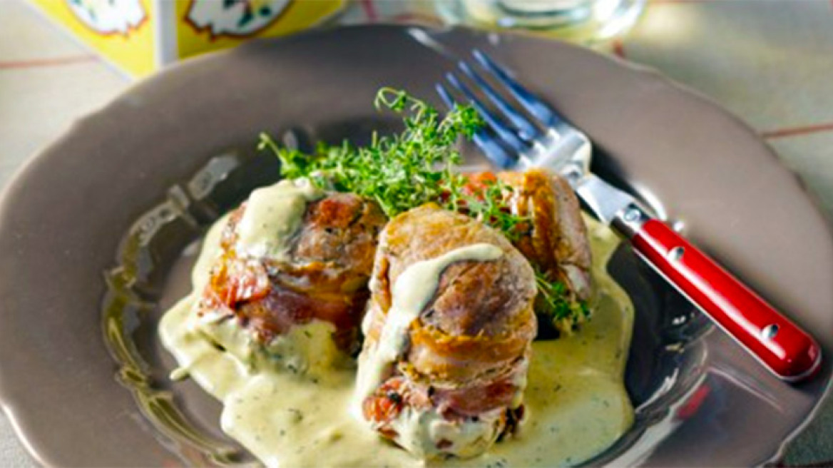 Ψητό ψαρονέφρι με μπέικον, με σάλτσα μουστάρδας