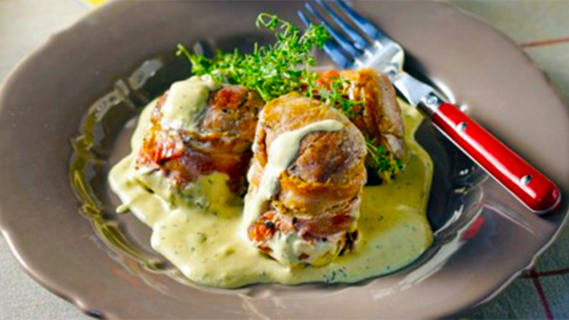 Ψητό ψαρονέφρι με μπέικον και σάλτσα μουστάρδας