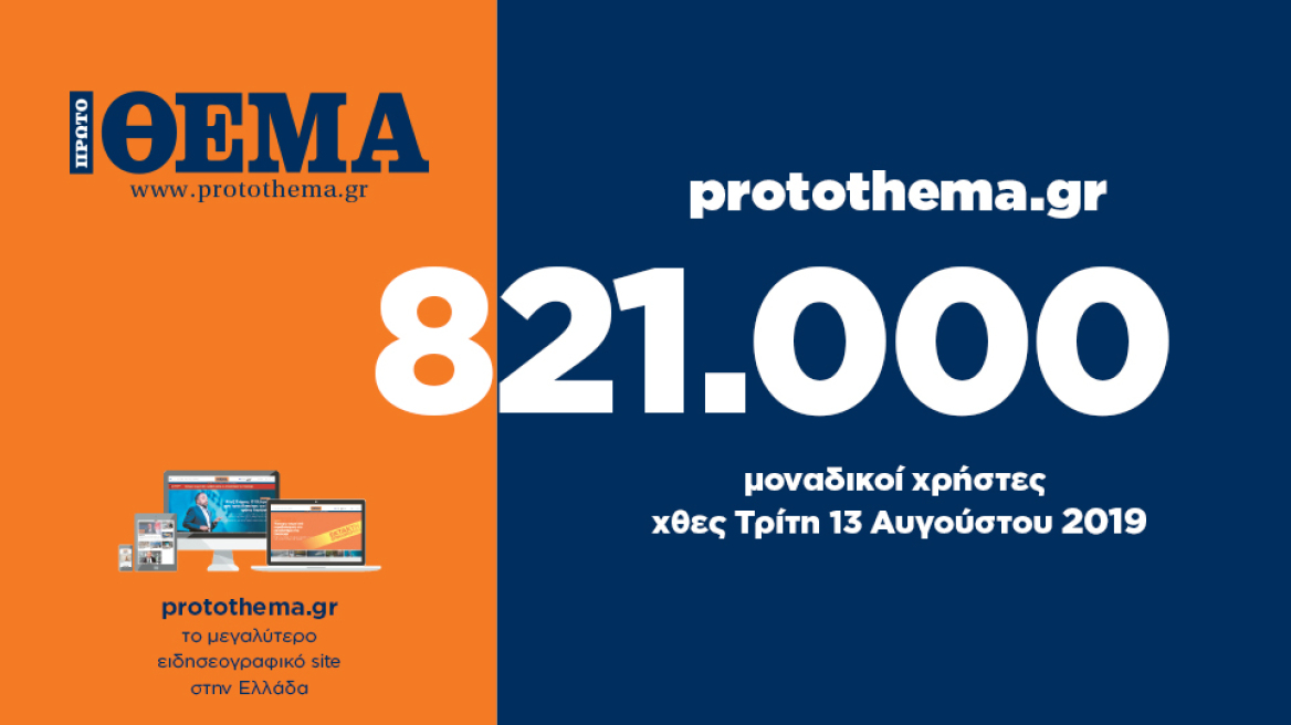 821.000 μοναδικοί χρήστες ενημερώθηκαν χθες Τρίτη 13 Αυγούστου από το protothema.gr
