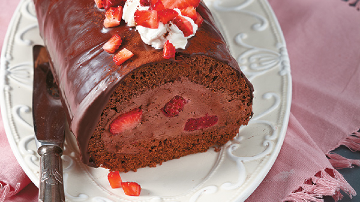 Ρολό σοκολάτας με φράουλες