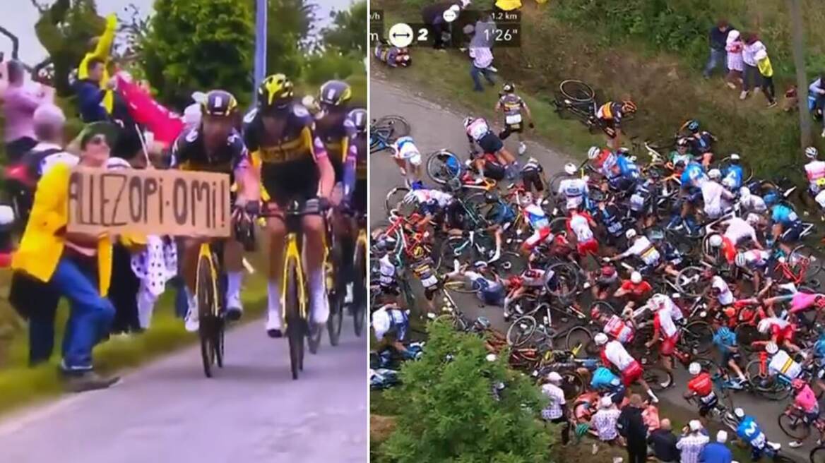 Tour de France: Η αστυνομία ψάχνει τη γυναίκα με την πινακίδα που προκάλεσε την καραμπόλα με τα δεκάδες ποδήλατα!
