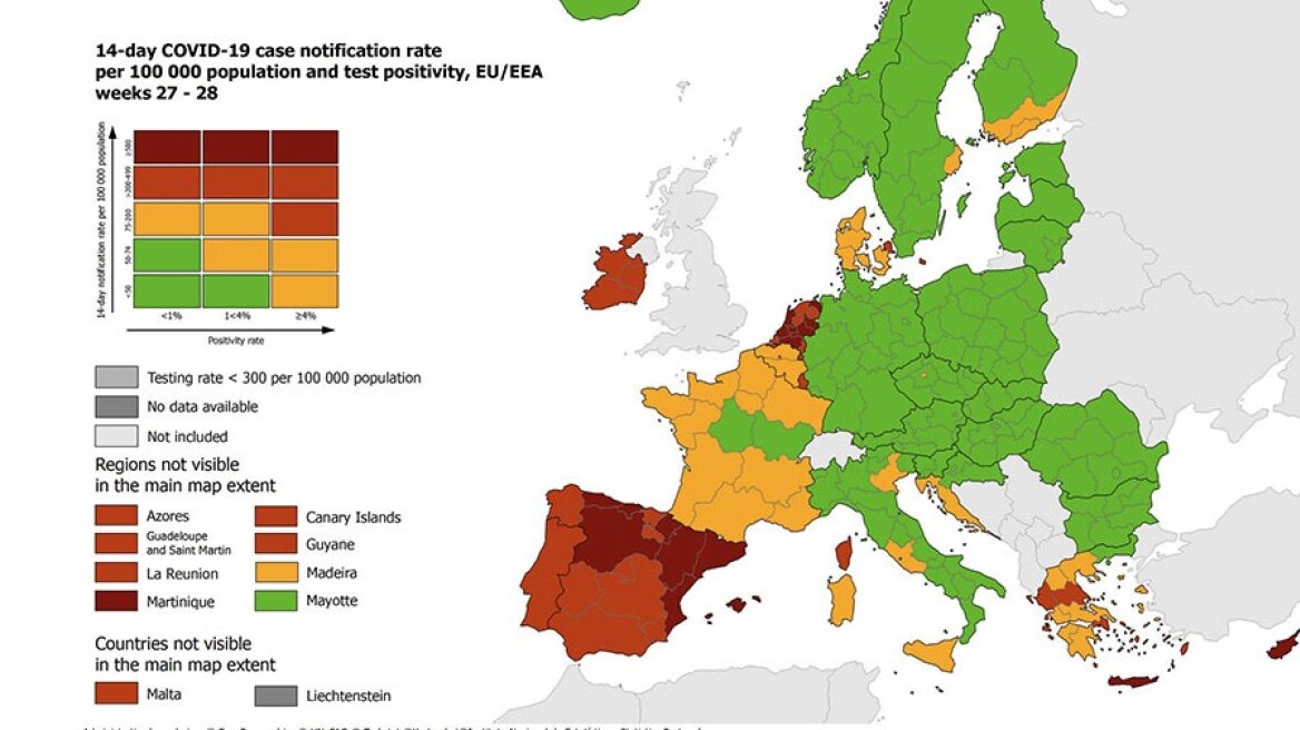 Κορωνοϊός - ECDC: «Κόκκινη» η Κρήτη - Ποιες περιοχές βρίσκονται στο «πορτοκαλί»