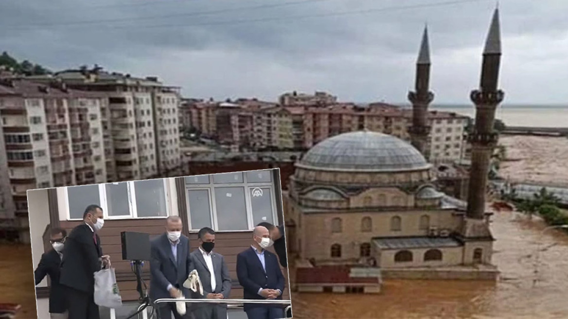 Τουρκία: Εικόνες αποκάλυψης στον Πόντο με τον Ερντογάν να μοιράζει… τσάι στους πληγέντες 