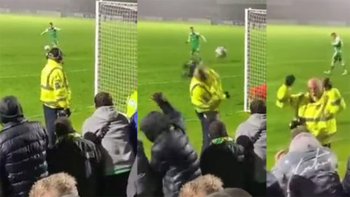 Viral: Εκτέλεση πέναλτι, κατέληξε σε κεφάλι σεκιουριτά κι εκείνος πανηγύριζε που δεν μπήκε στα δίχτυα 