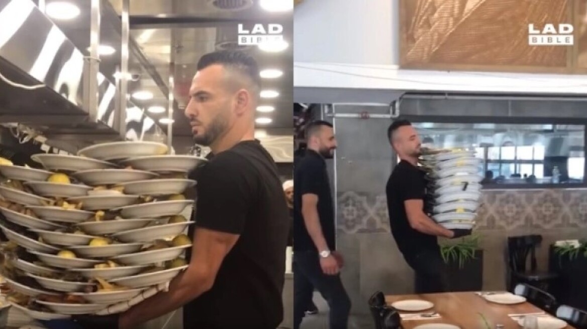 Αδιανόητος σερβιτόρος κουβαλάει 33 πιάτα με τη μία