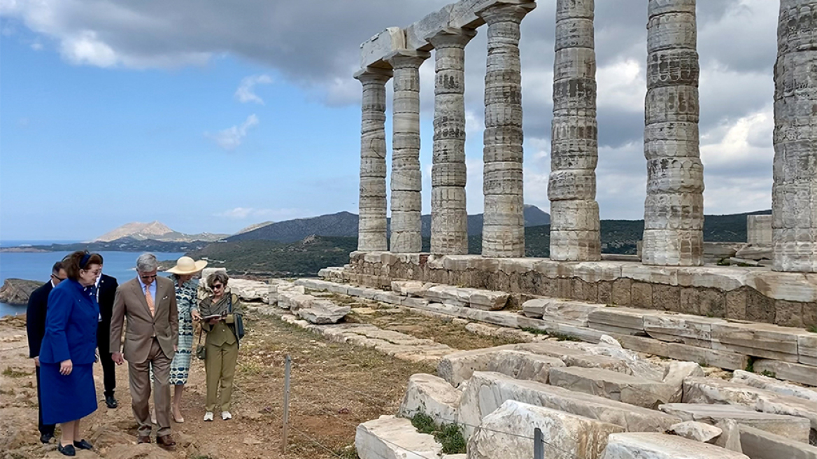 Στους αρχαιολογικούς χώρους του Σουνίου και του Θορικού το βασιλικό ζεύγος του Βελγίου - Φωτογραφίες