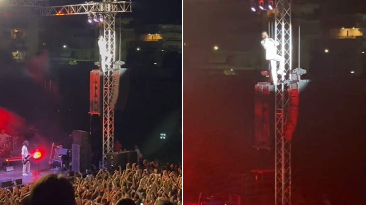 Χρήστος Μάστορας: Ερμήνευσε την επιτυχία «Δεν έχω ιδέα», σκαρφαλωμένος στον στύλο φωτισμού