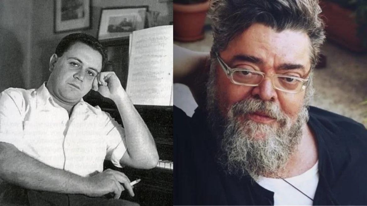 Ο Σταμάτης Κραουνάκης σε νεαρή ηλικία πλάι στον Μάνο Χατζιδάκι