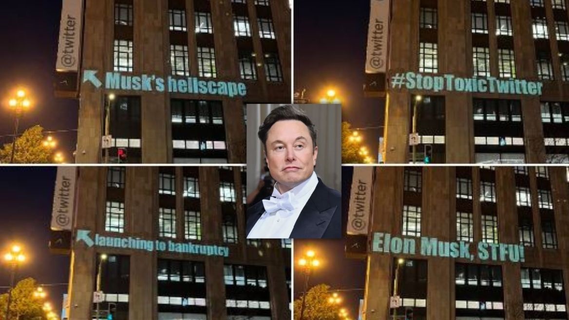 Twitter: Ακτιβιστής «καυτηριάζει» τον Μασκ με μηνύματα που προβάλλονται στα κεντρικά γραφεία 