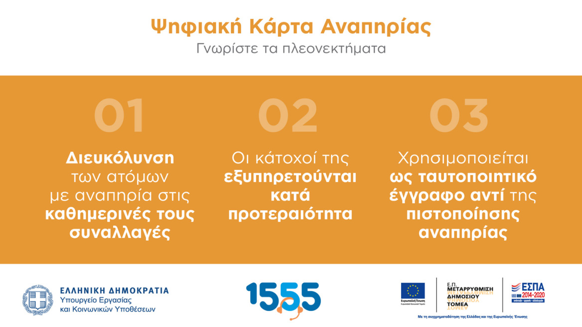 Το 1555 απαντά στις ερωτήσεις σας για την Ψηφιακή Κάρτα Αναπηρίας