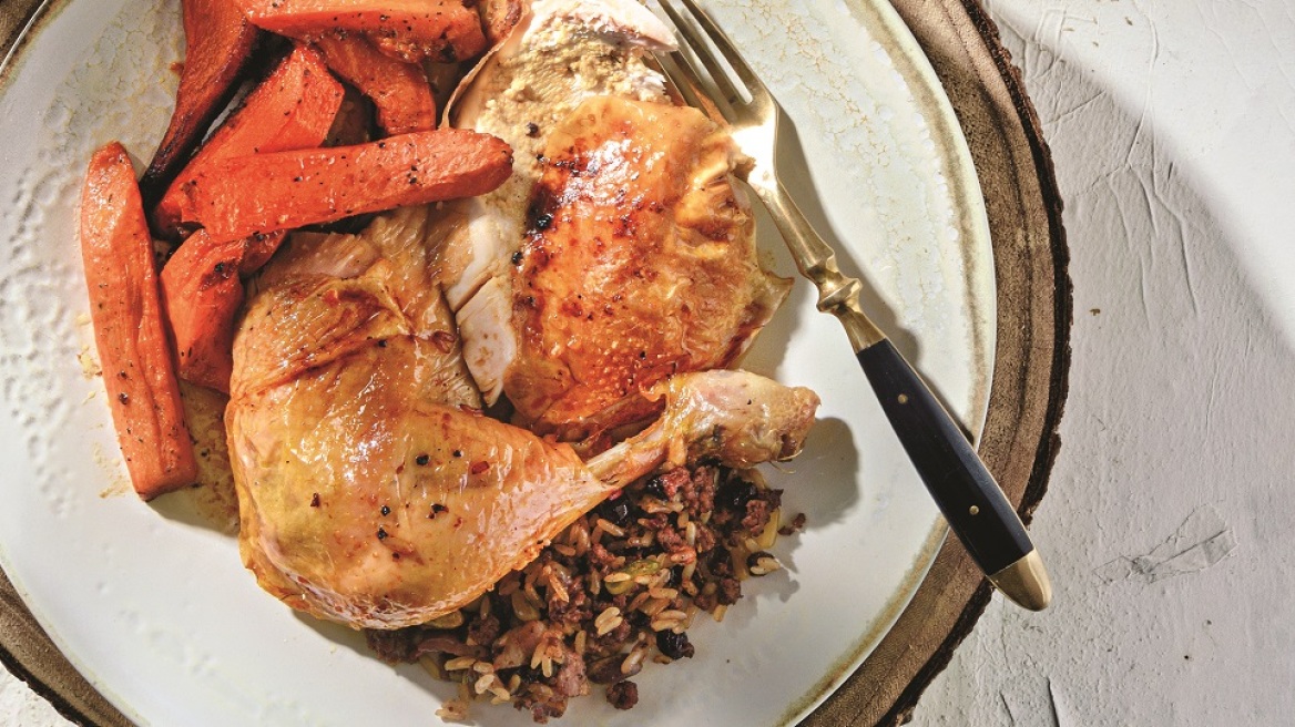 Γεμιστό κοτόπουλο με γλυκοπατάτες