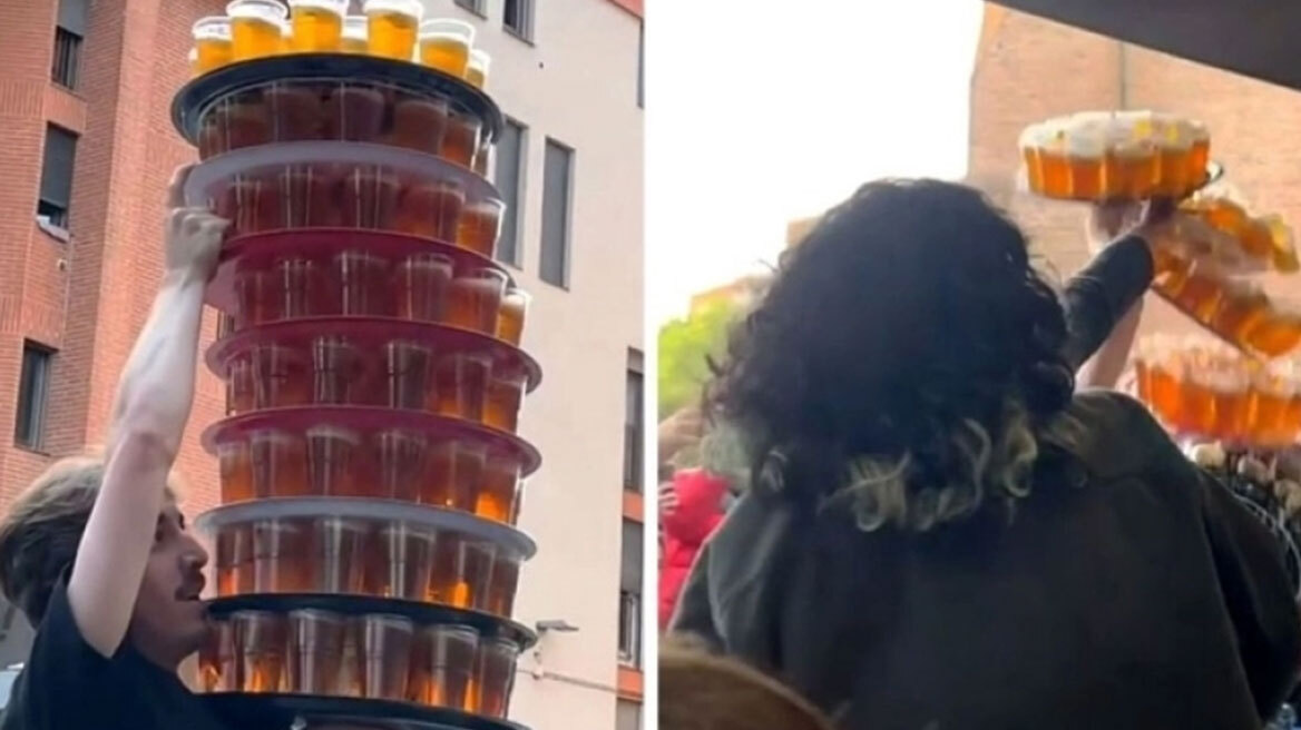 Σερβιτόρος με υπερβολική αυτοπεποίθηση έριξε οκτώ δίσκους με μπύρα