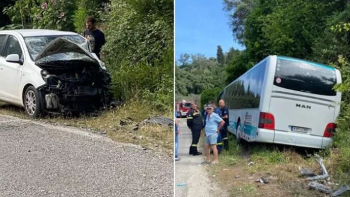 Κέρκυρα: Σοβαρό τροχαίο με σύγκρουση Ι.Χ. και λεωφορείου ΚΤΕΛ - Πέντε τραυματίες (βίντεο και φωτογραφίες)