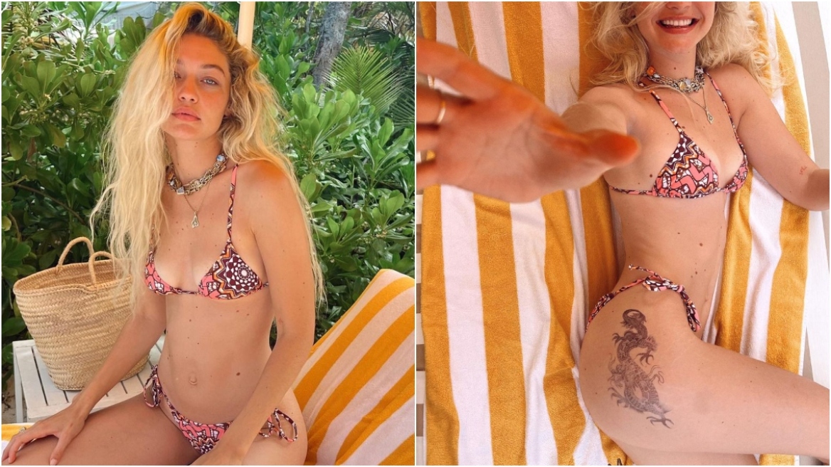 Τζίτζι Χαντίντ: Πόζαρε με ένα τατουάζ δράκου στον γοφό