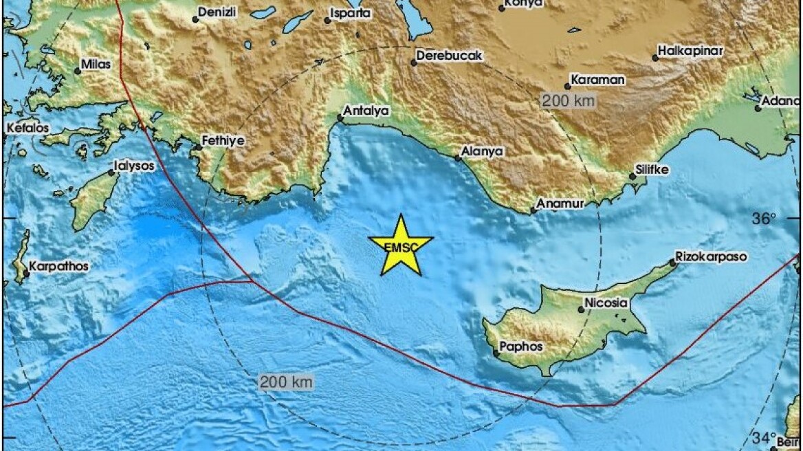 Σεισμός 4,8 Ρίχτερ ανοιχτά της Κύπρου και του Καστελόριζου