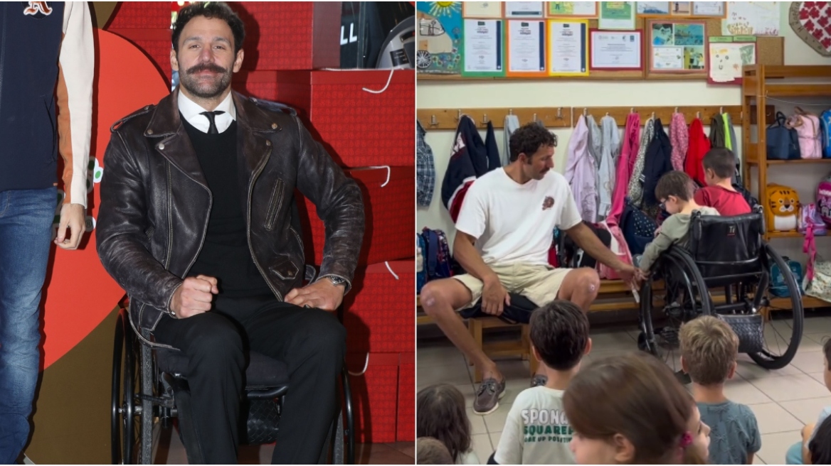 Αντώνης Τσαπατάκης: Μαθαίνει σε μικρά παιδιά, πώς να χειρίζονται αναπηρικό αμαξίδιο - Δείτε το βίντεο