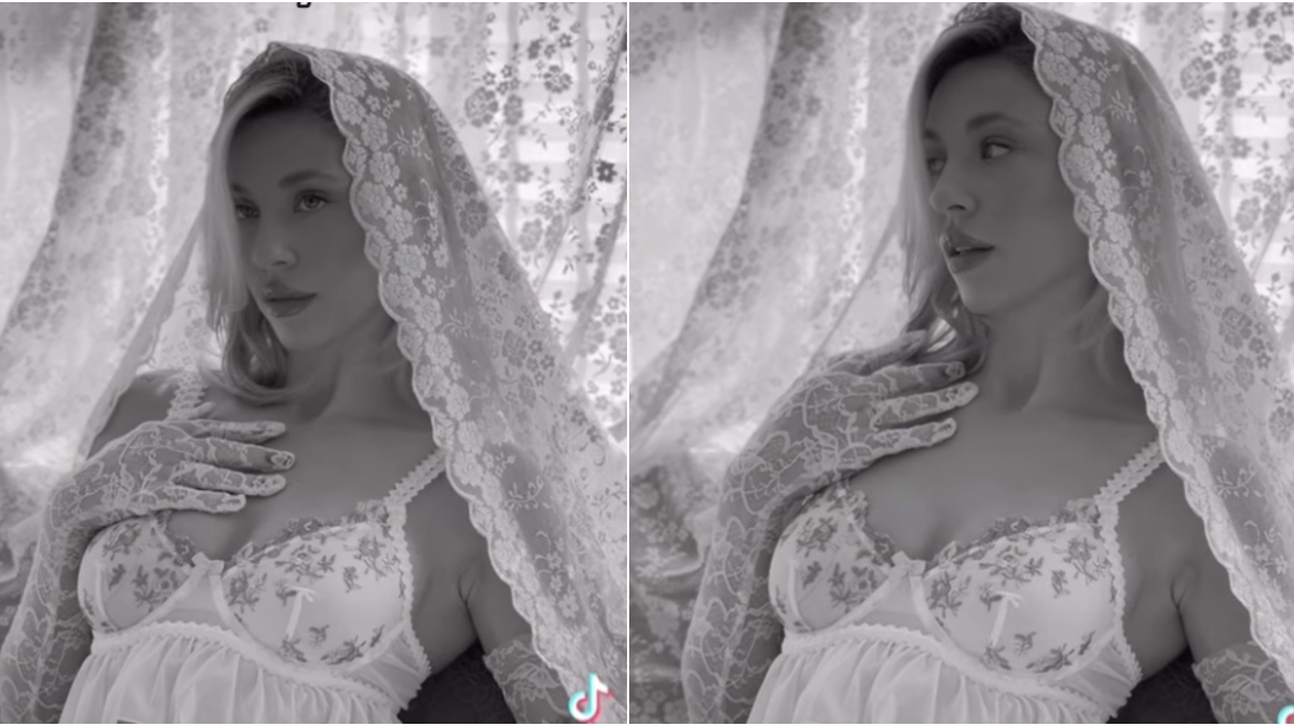 Γαρυφαλλιά Καληφώνη: Νύφη με εσώρουχα θυμίζει στη νέα της φωτογράφιση - Δείτε το βίντεο