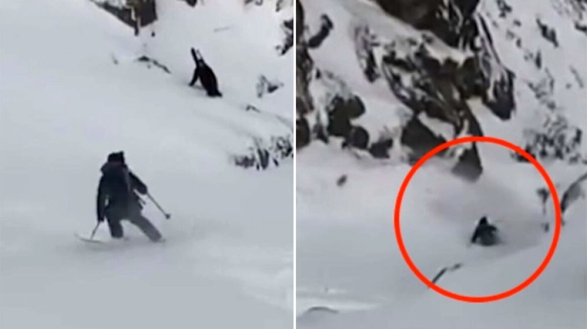 Η στιγμή που χιονοστιβάδα «καταπίνει» σκιέρ: Έζησε από θαύμα