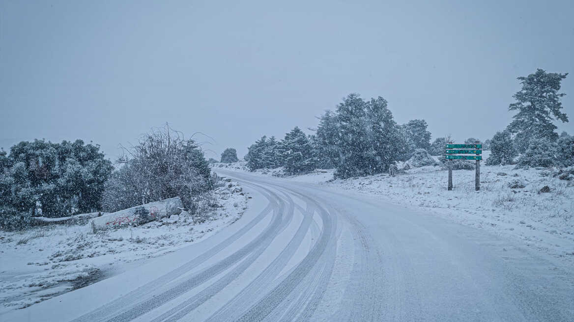 Καιρός: Ρίχνει χιόνι στην Πάρνηθα, κλειστός ο δρόμος μετά το τελεφερίκ - Δείτε εικόνες και βίντεο