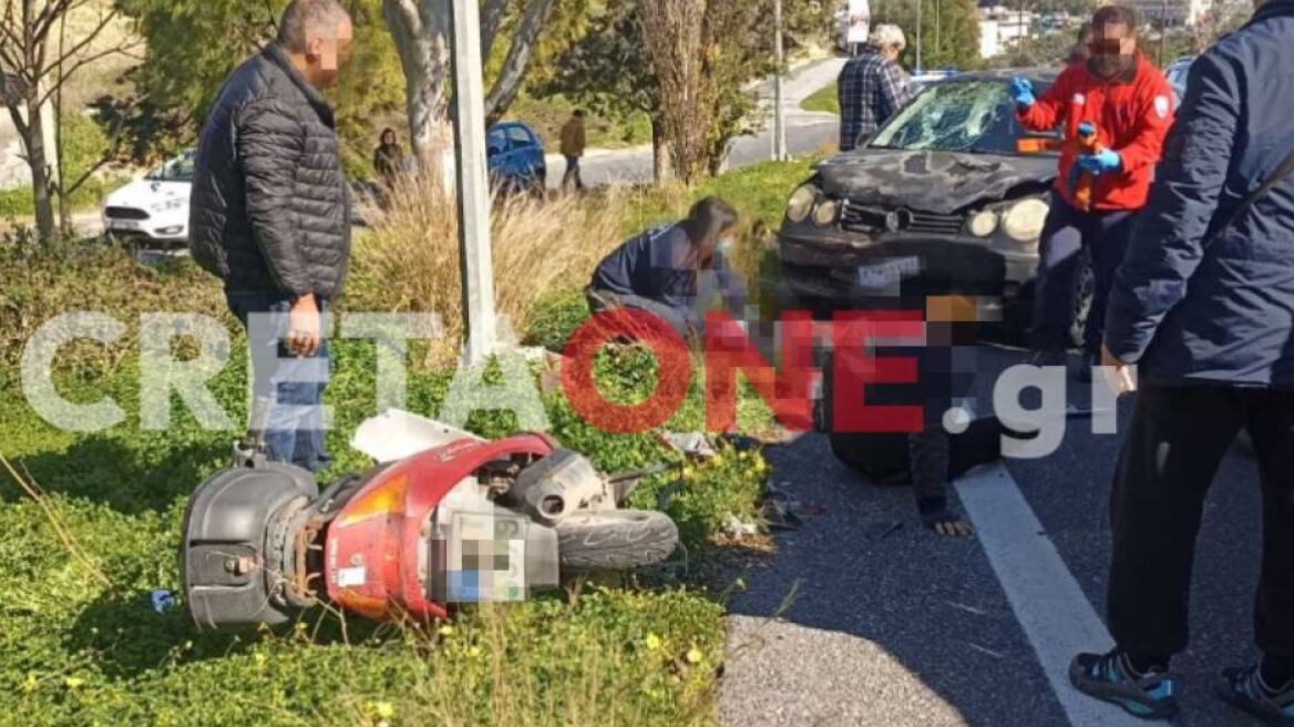 Ηράκλειο: Τροχαίο με τραυματισμό δύο ατόμων στους Αγίους Θεοδώρους