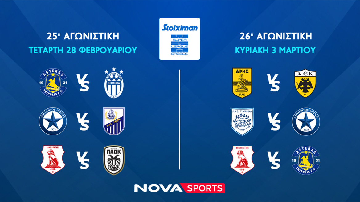 Novasports: Πανδαισία με διπλή Super League, Πανσερραϊκός – ΠΑΟΚ, Άρης - ΑΕΚ και αυλαία κανονικής σεζόν 