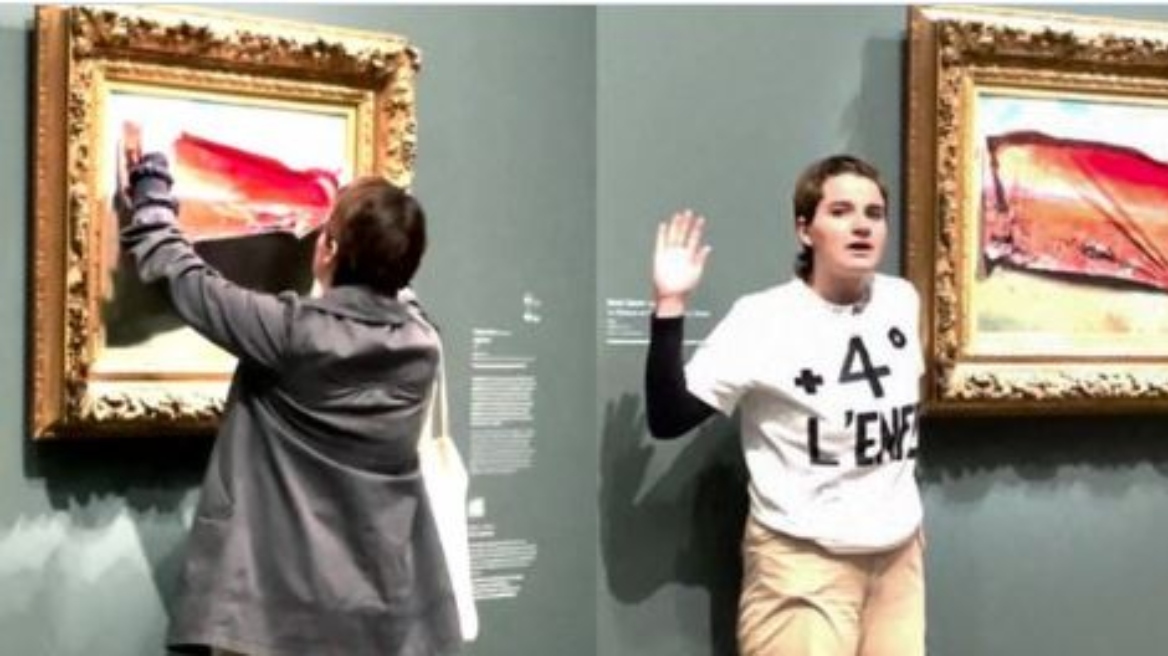 Γαλλία: Ακτιβίστρια οικολόγος κόλλησε κόκκινο πόστερ στον πίνακα «Οι παπαρούνες» του Μονέ - Βίντεο, φωτογραφίες
